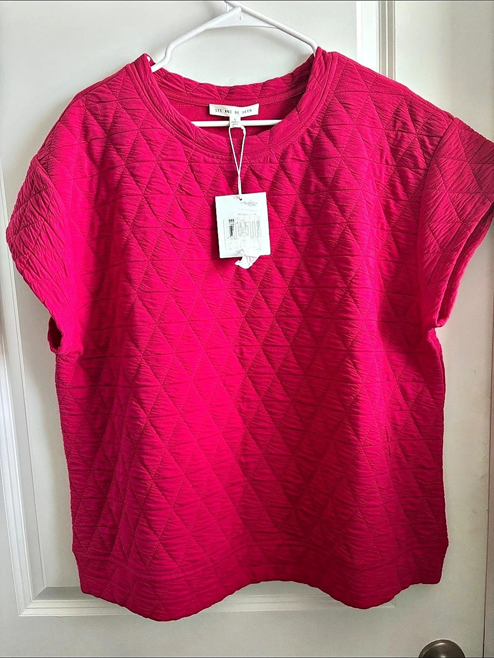 Quilted Short Sleeve Top in Pink NWT